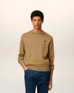 Pull Marron Col Rond Ami De Coeur En Laine