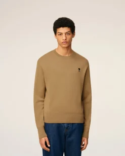 Pull Marron Col Rond Ami De Coeur En Laine