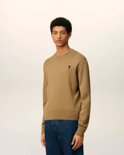 Pull Marron Col Rond Ami De Coeur En Laine