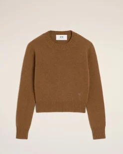 Pull Marron Col Rond Ami De Coeur En Cachemire