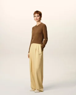 Pull Marron Col Rond Ami De Coeur En Cachemire