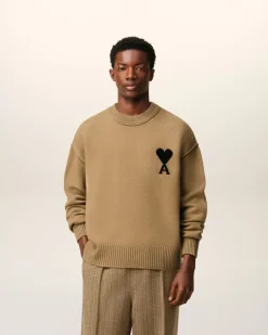 Pull Marron Col Rond Ami De Coeur En Laine