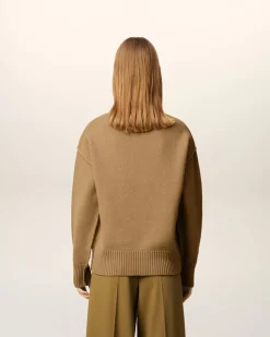 Pull Marron Col Rond Ami De Coeur En Laine
