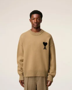 Pull Marron Col Rond Ami De Coeur En Laine