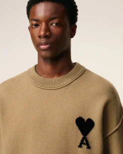 Pull Marron Col Rond Ami De Coeur En Laine