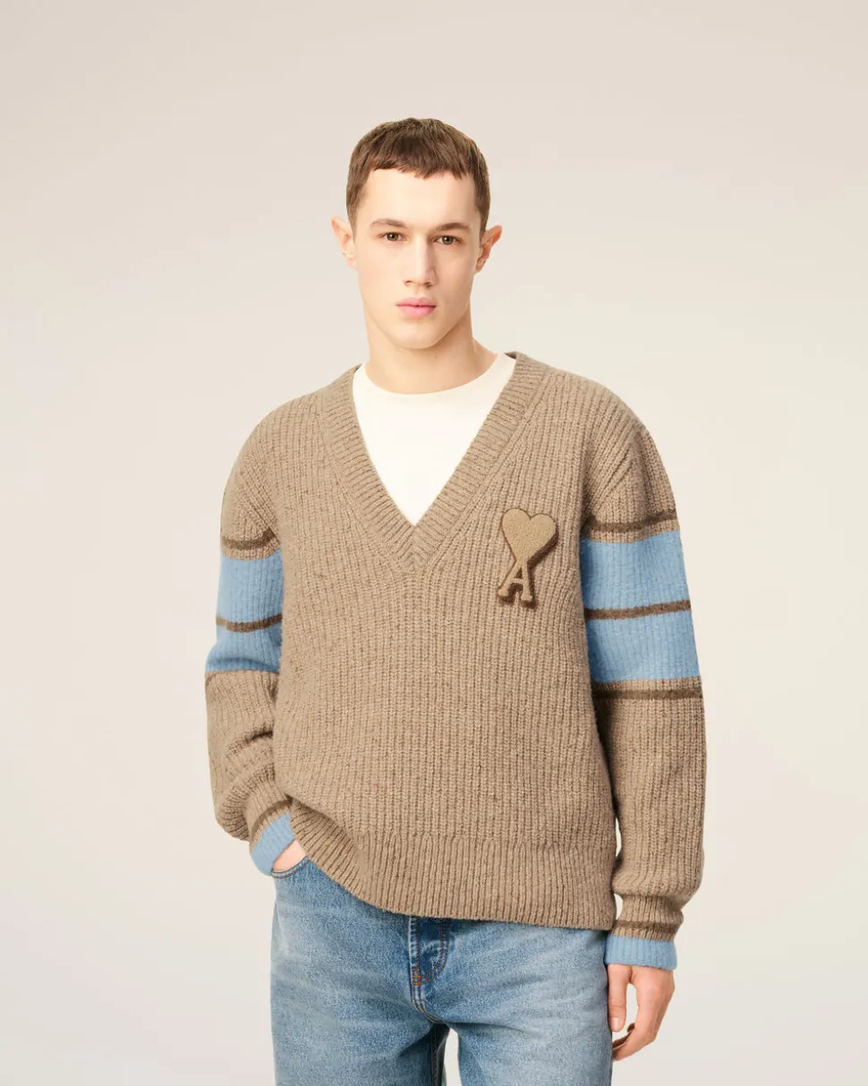 Pull Marron College En Laine Côtelée