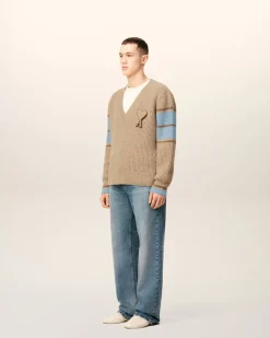 Pull Marron College En Laine Côtelée