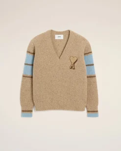 Pull Marron College En Laine Côtelée