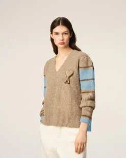 Pull Marron College En Laine Côtelée