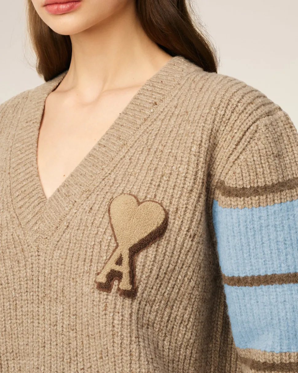 Pull Marron College En Laine Côtelée