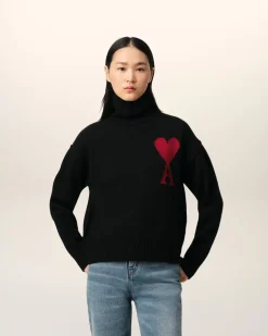 Pull Noir Ami de Coeur En Laine