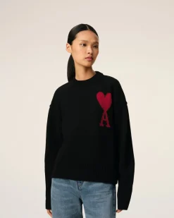 Pull Noir Ami de Coeur En Laine