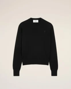 Pull Noir Col Rond Ami De Coeur En Laine