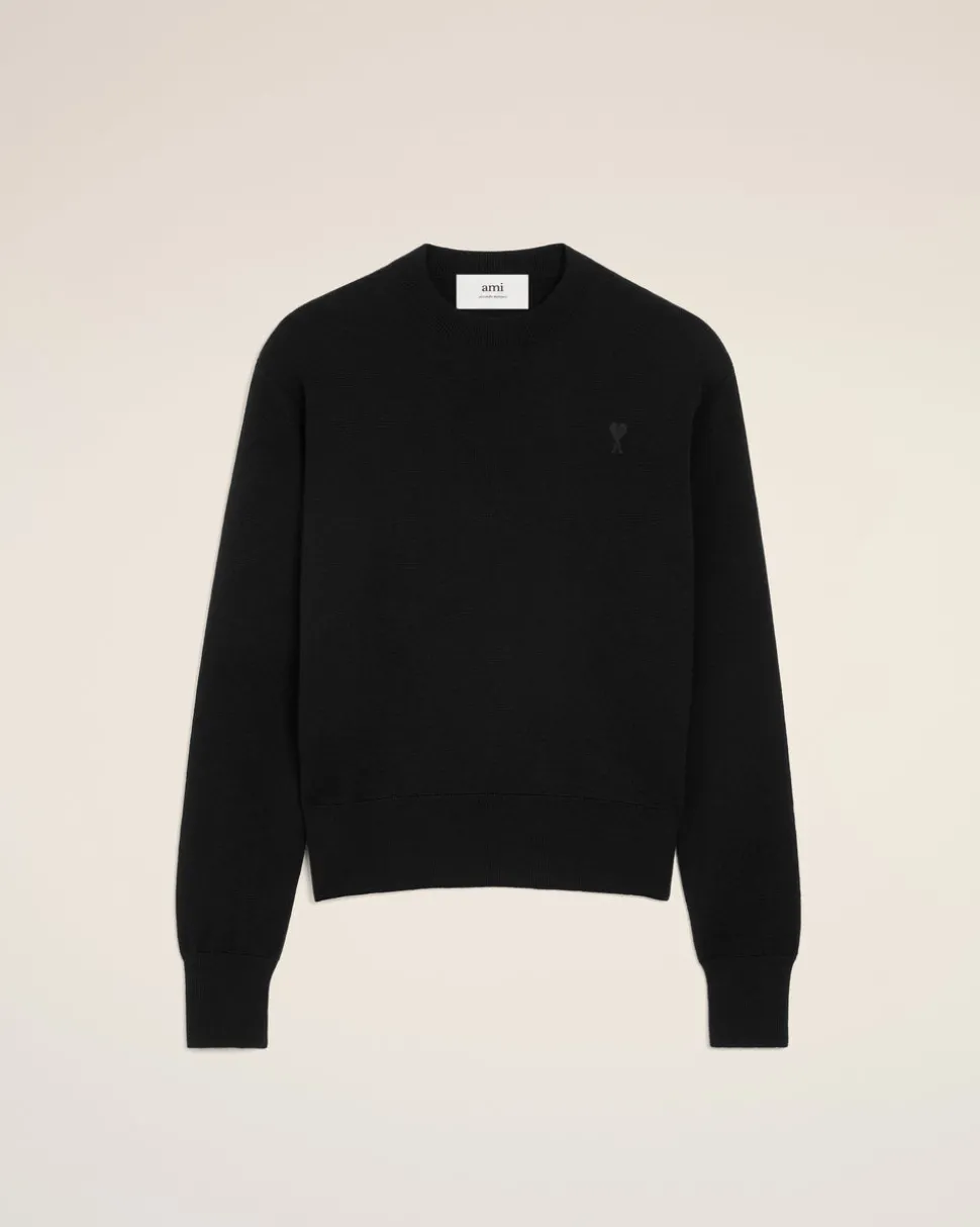 Pull Noir Col Rond Ami De Coeur En Laine