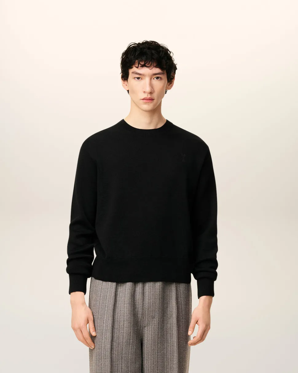 Pull Noir Col Rond Ami De Coeur En Laine