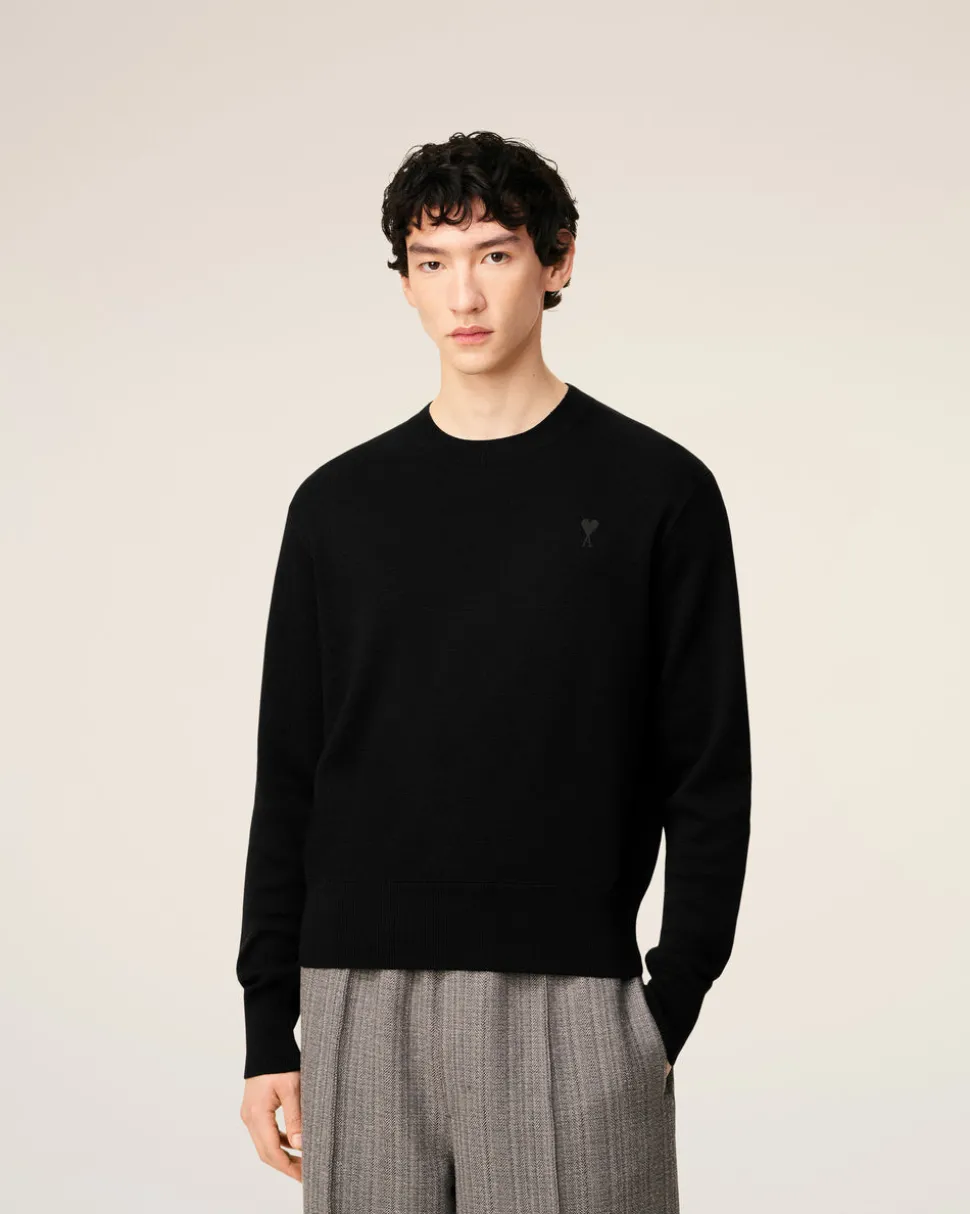 Pull Noir Col Rond Ami De Coeur En Laine