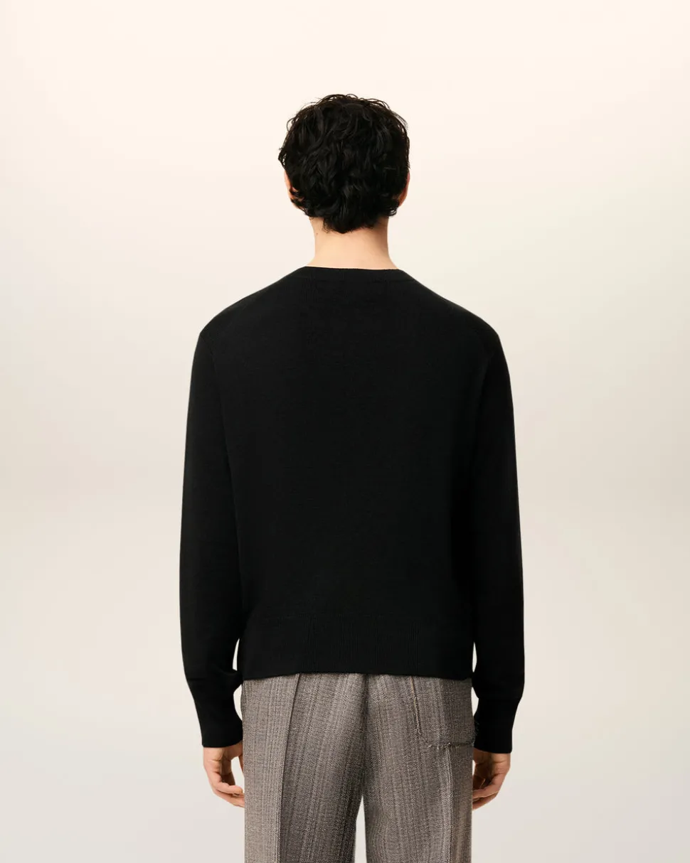 Pull Noir Col Rond Ami De Coeur En Laine