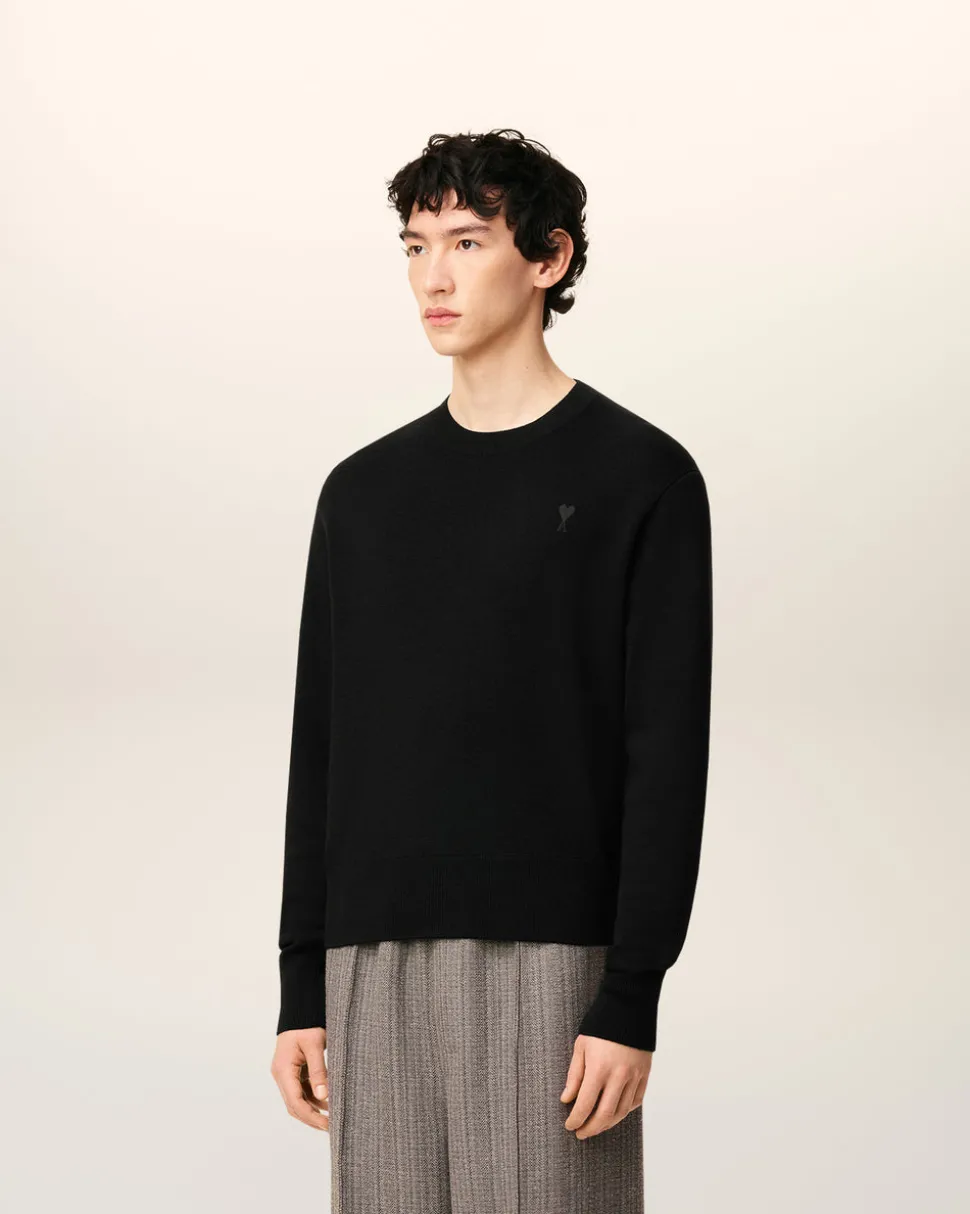 Pull Noir Col Rond Ami De Coeur En Laine