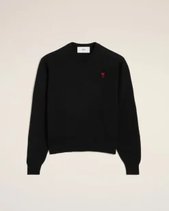Pull Noir Col Rond Ami de Coeur En Laine