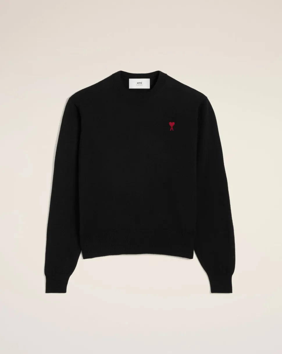 Pull Noir Col Rond Ami de Coeur En Laine