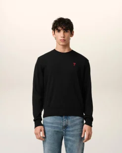 Pull Noir Col Rond Ami de Coeur En Laine