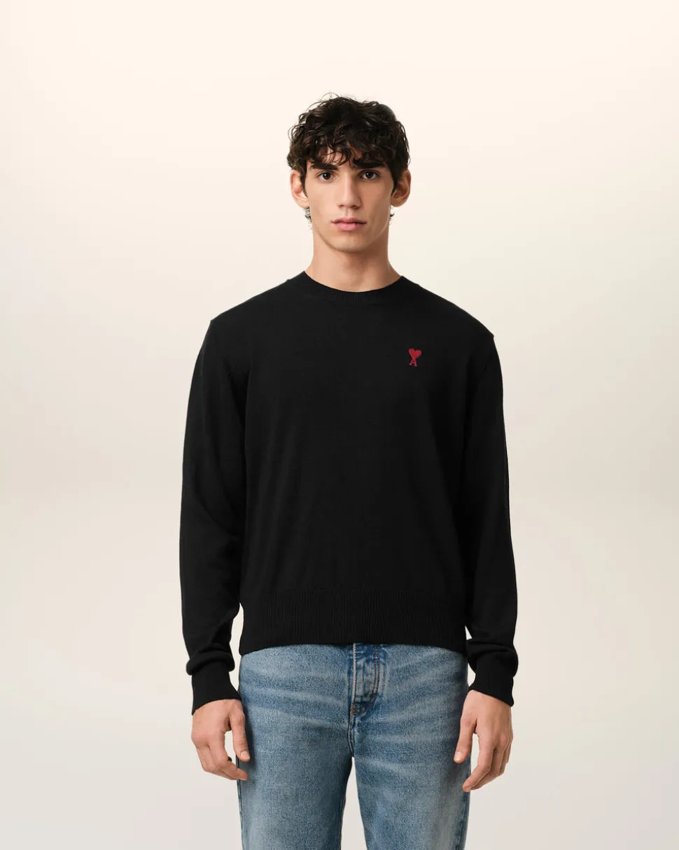 Pull Noir Col Rond Ami de Coeur En Laine