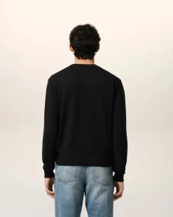 Pull Noir Col Rond Ami de Coeur En Laine
