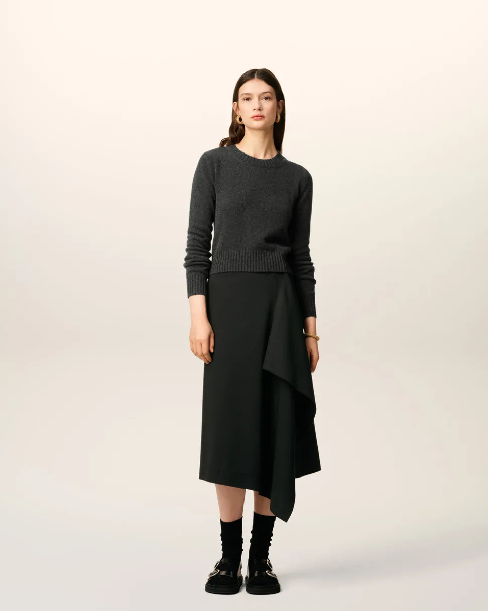 Pull Noir Col Rond Ami De Coeur En Cachemire