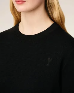Pull Noir Col Rond Ami De Coeur En Laine