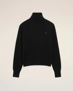 Pull Noir Col Roulé Ami De Coeur En Laine