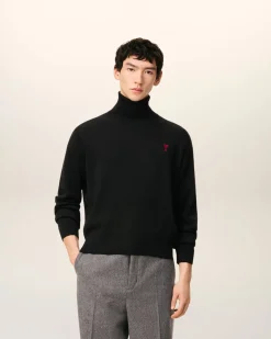 Pull Noir Col Roulé Ami De Coeur En Laine