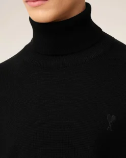 Pull Noir Col Roulé Ami De Coeur En Laine