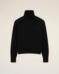 Pull Noir Col Roulé Ami De Coeur En Laine