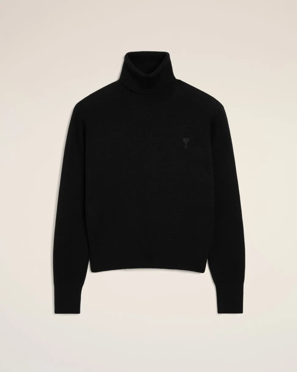 Pull Noir Col Roulé Ami De Coeur En Laine