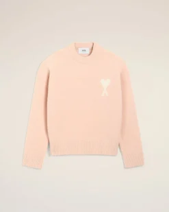 Pull Rose Col Rond Ami De Coeur En Alpaga