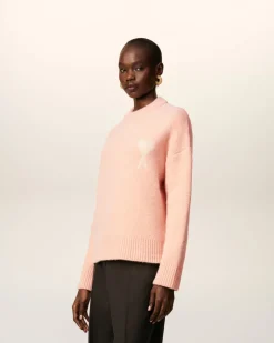 Pull Rose Col Rond Ami De Coeur En Alpaga