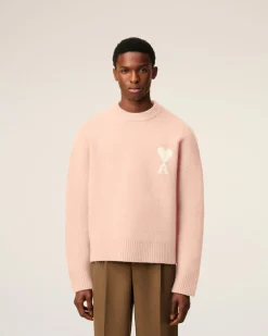 Pull Rose Col Rond Ami De Coeur En Alpaga