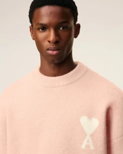 Pull Rose Col Rond Ami De Coeur En Alpaga