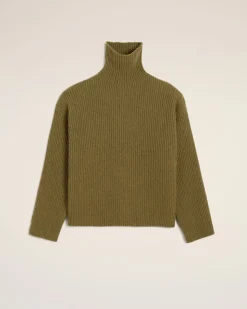 Pull Vert Col Cheminée En Laine