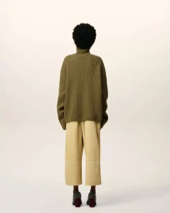 Pull Vert Col Cheminée En Laine