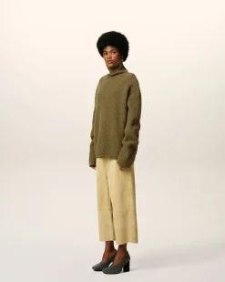 Pull Vert Col Cheminée En Laine