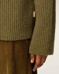 Pull Vert Col Cheminée En Laine