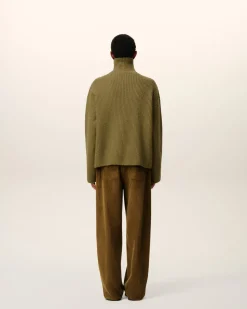 Pull Vert Col Cheminée En Laine