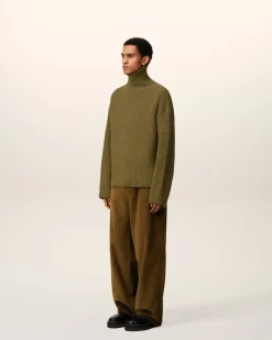 Pull Vert Col Cheminée En Laine