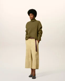 Pull Vert Col Cheminée En Laine