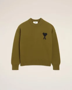 Pull Vert Col Rond Ami De Coeur En Laine
