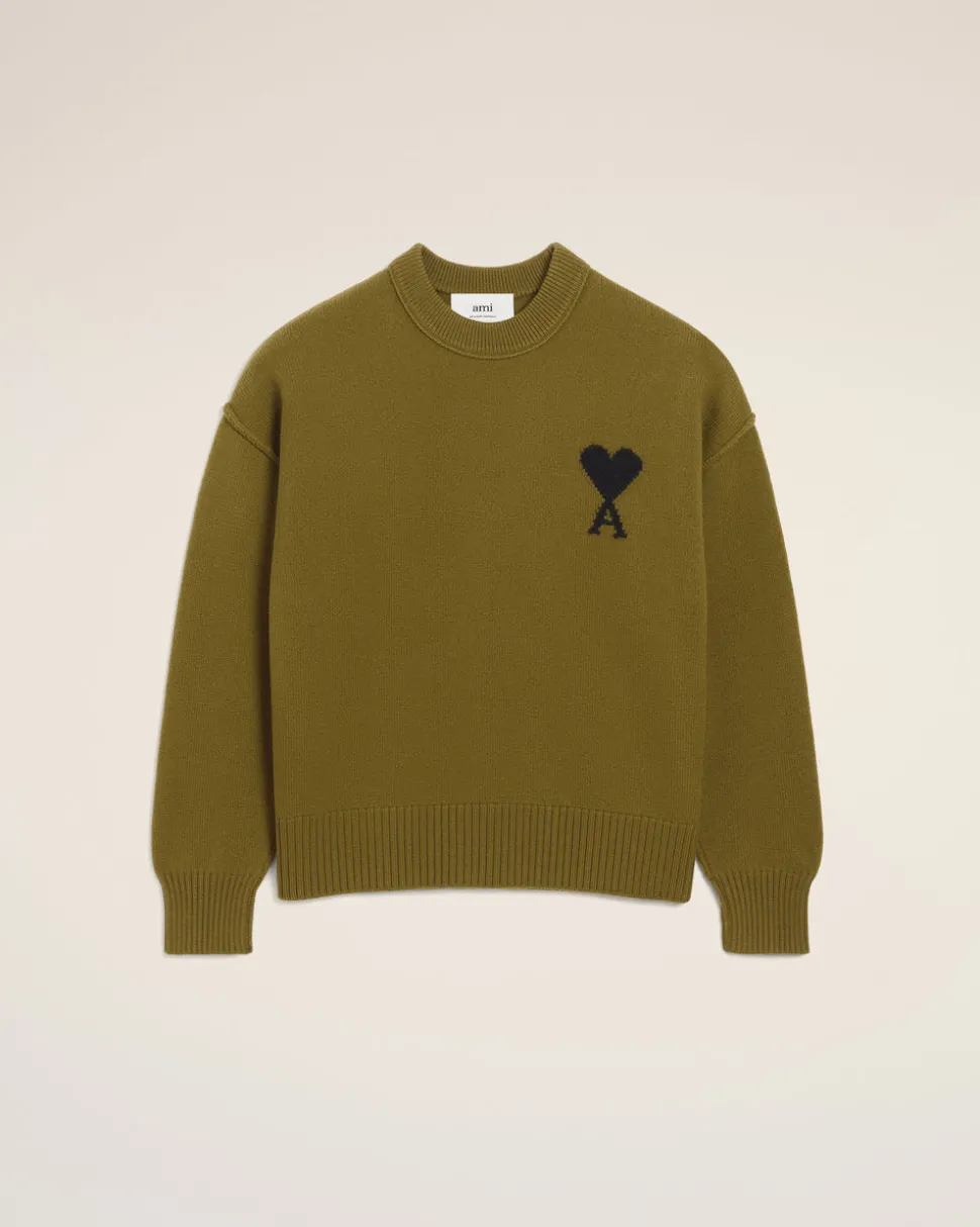 Pull Vert Col Rond Ami De Coeur En Laine