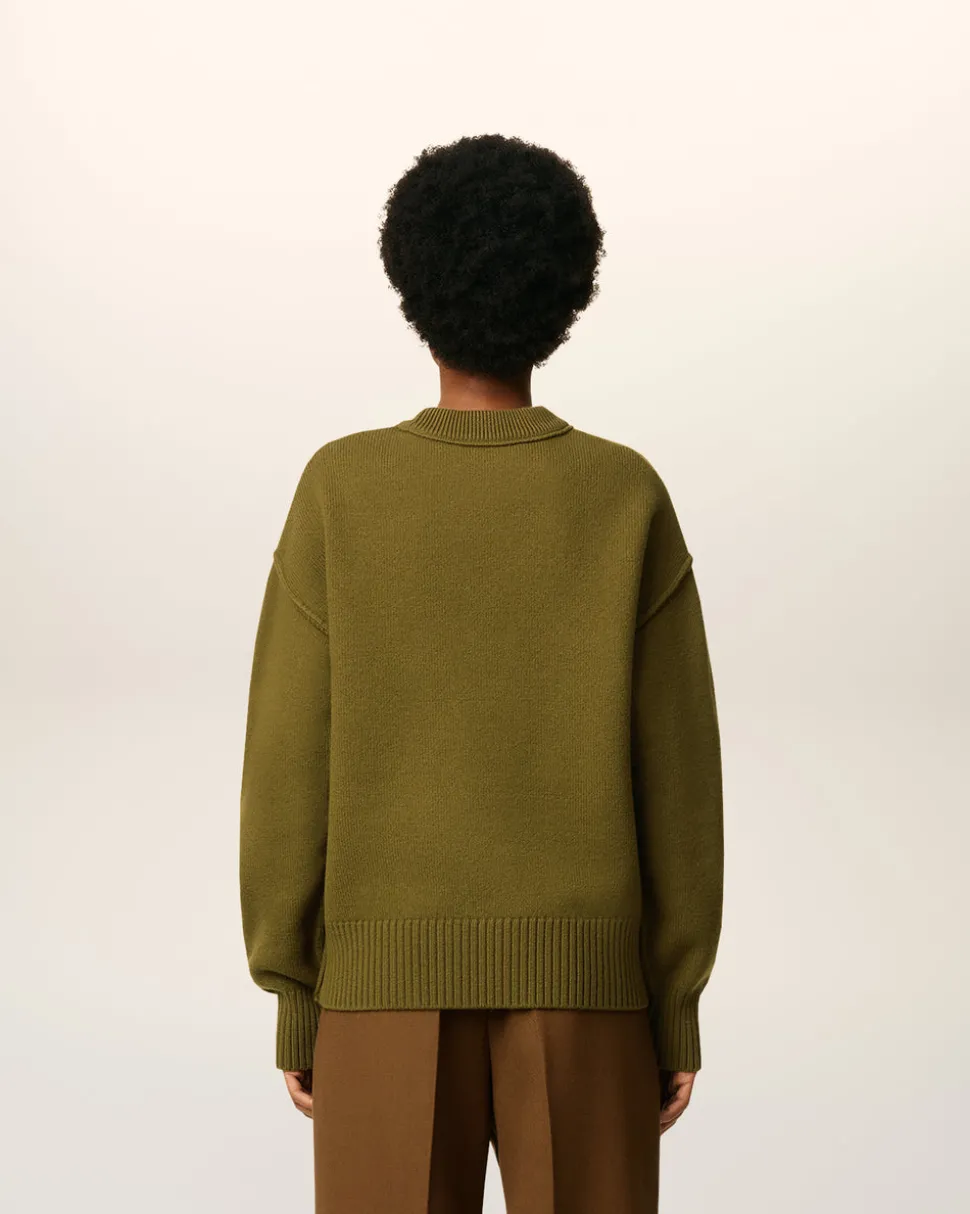 Pull Vert Col Rond Ami De Coeur En Laine