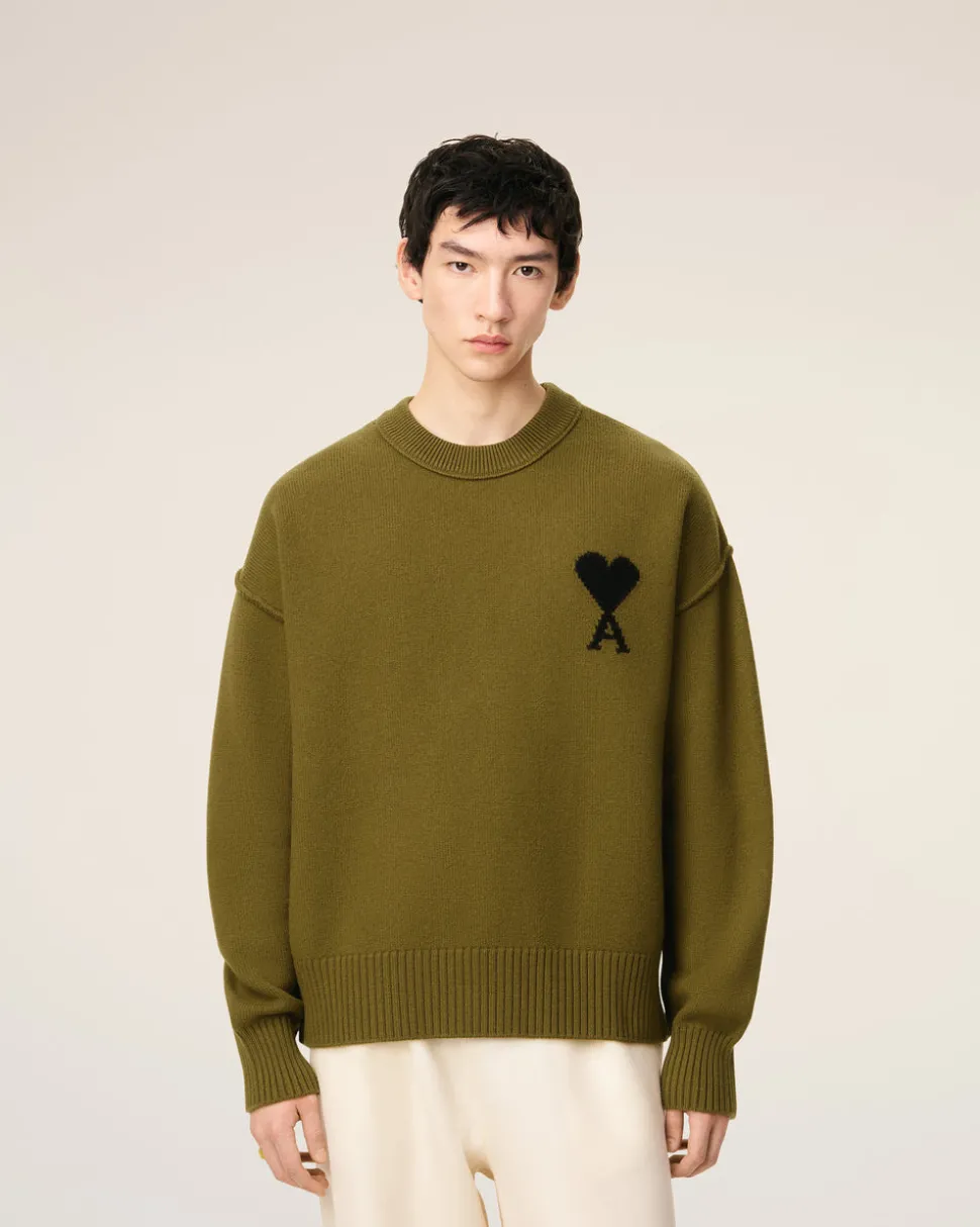 Pull Vert Col Rond Ami De Coeur En Laine