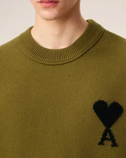 Pull Vert Col Rond Ami De Coeur En Laine